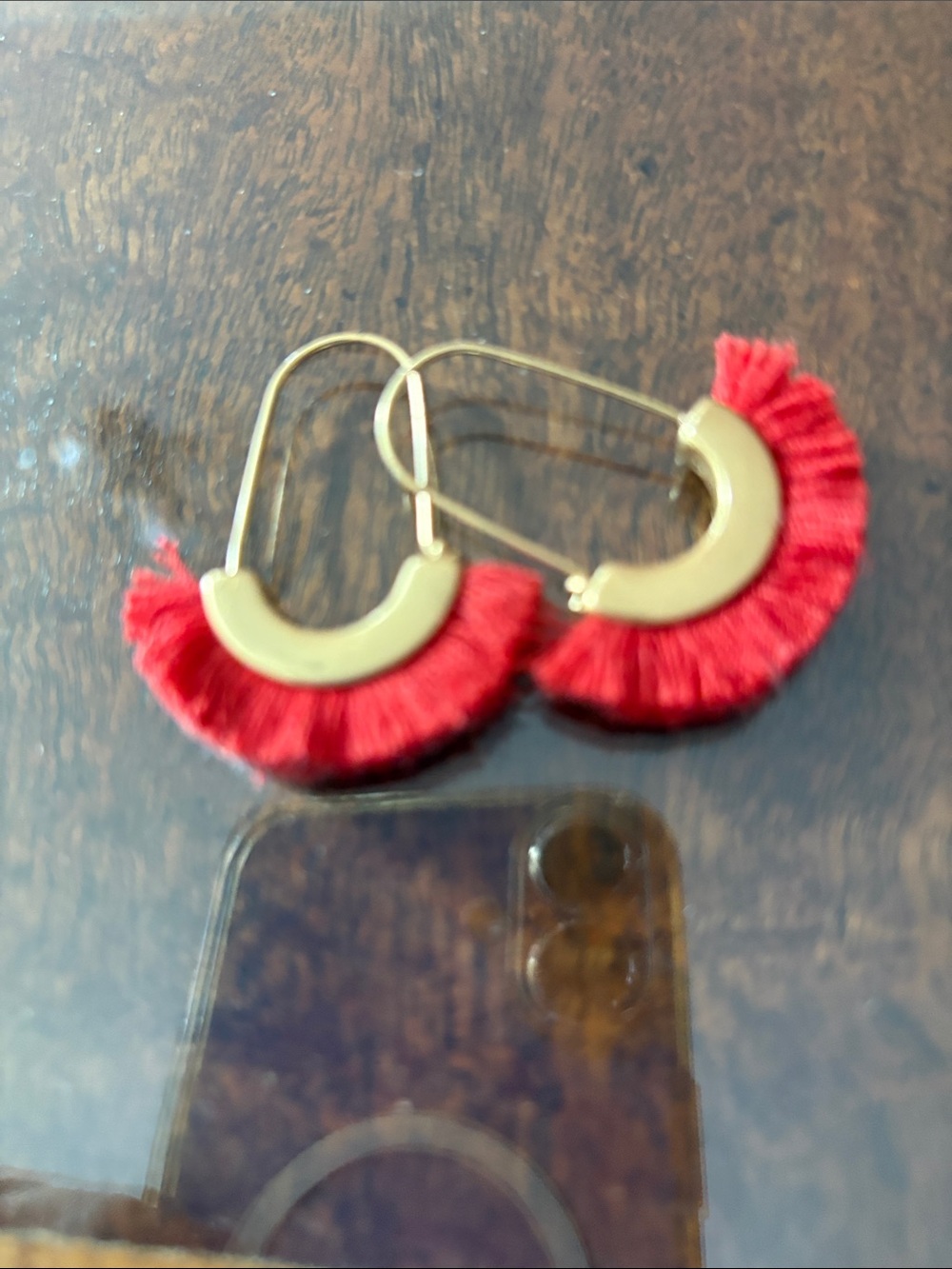 Madewell Red Tassel Fan Hoop Earrings with Gold Accents